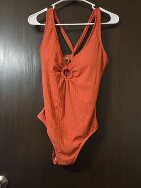 Kona Sol Ribbed One-Piece Swimsuit Orange Large